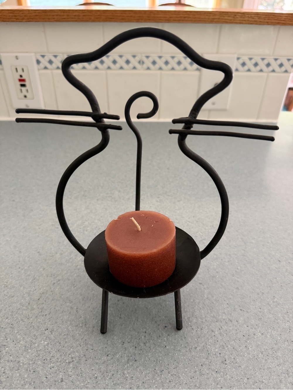 Black Cat Wrought Iron Candle Holder Primitive Folk Art Halloween Decor